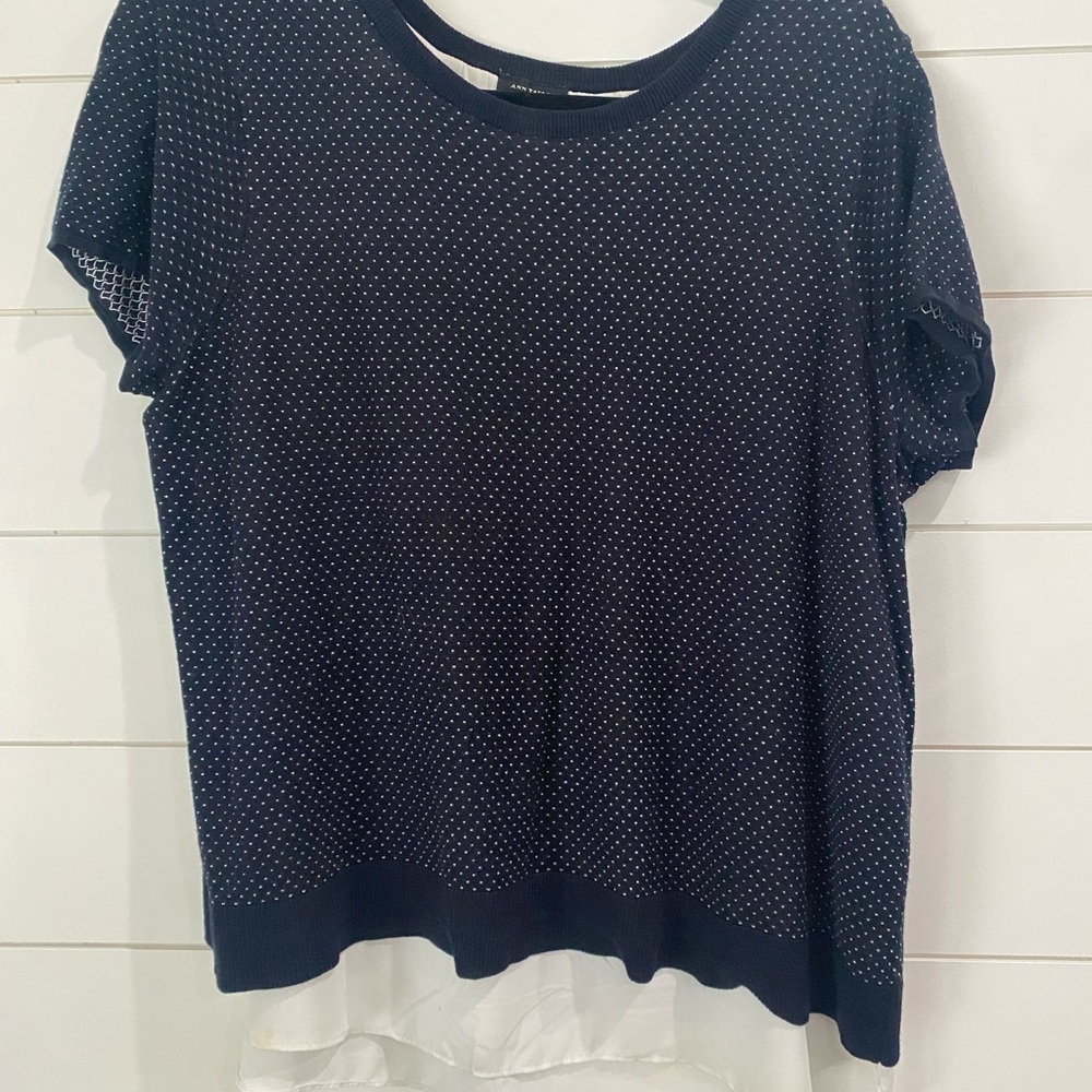 Ann Taylor Navy and White Layered Short Sleeve Top